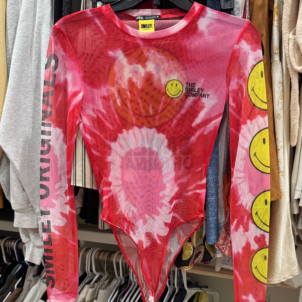 Zara Smiley Originals Red Tie-Dye Bodysuit